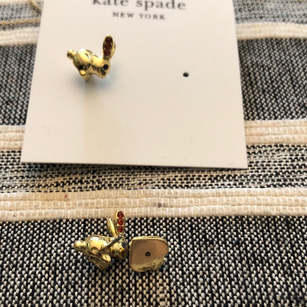 New on card kate spade Gold Bunny Stud Earrings with red and Blue crystals - Picture 4 of 6